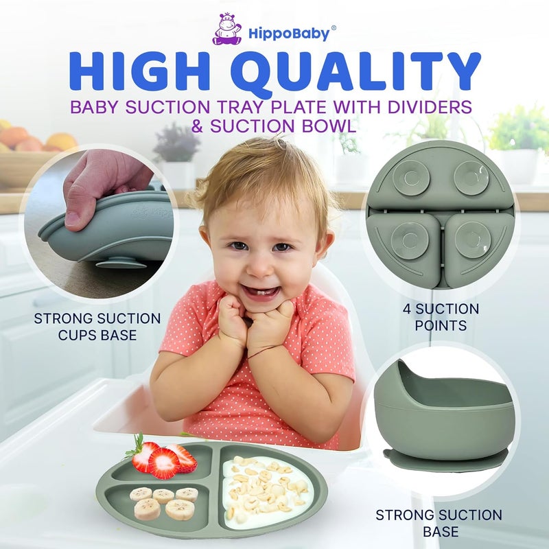 HippoBaby لوازم الفطام بالاعتماد على الذات للأطفال | مجموعة تغذية سيليكون مكونة من 10 قطع، مريلة للأطفال، كوب، طبق مقسم ووعاء، مجموعة ملاعق وأطباق للتغذية الذاتية، أدوات الأطفال | لوازم تغذية الأطفال الصغار - Image 4